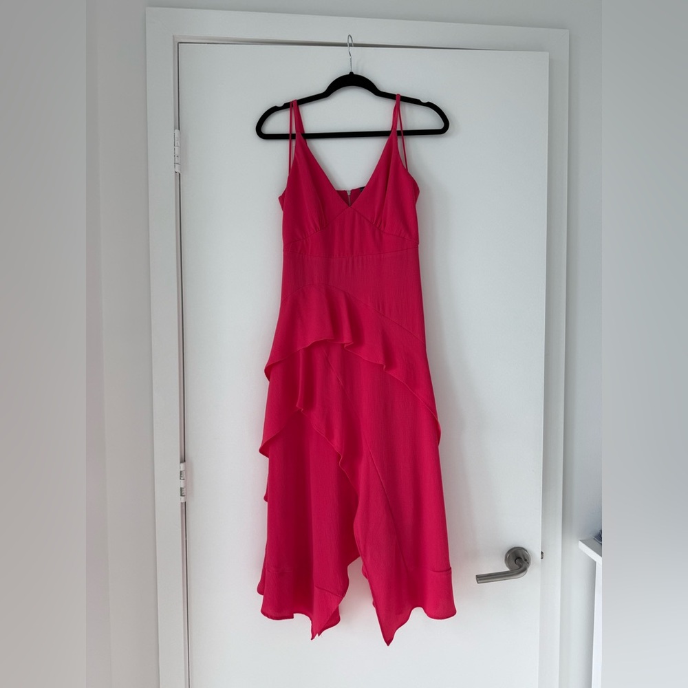 Women's Fuchsia Ruffle Spaghetti Strap Dress